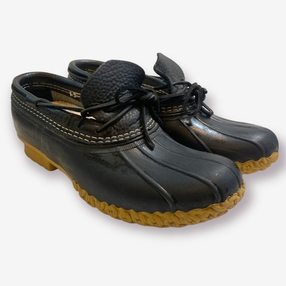LL Bean Bean Boots, Rubber Moc Black with Tan Rubber Soles Size GM 9M 11W - Picture 1 of 15